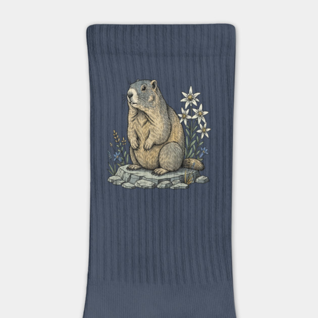 Alpine Marmot with Mountain Flowers by BirdsnStuff