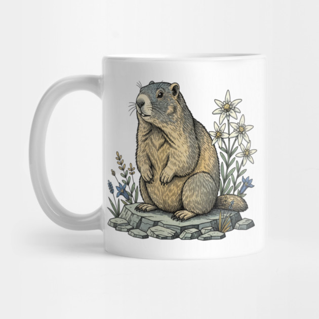 Alpine Marmot with Mountain Flowers by BirdsnStuff