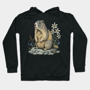 Alpine Marmot with Mountain Flowers Hoodie