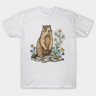 Alpine Marmot with Edelweiss Flowers T-Shirt