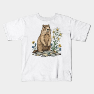 Alpine Marmot with Edelweiss Flowers Kids T-Shirt