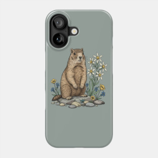Alpine Marmot with Edelweiss Flowers Phone Case