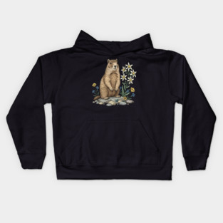Alpine Marmot with Edelweiss Flowers Kids Hoodie