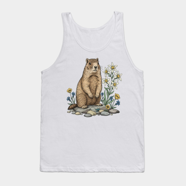 Alpine Marmot with Edelweiss Flowers Tank Top by BirdsnStuff