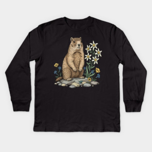 Alpine Marmot with Edelweiss Flowers Kids Long Sleeve T-Shirt