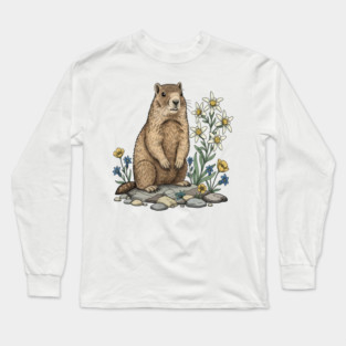 Alpine Marmot with Edelweiss Flowers Long Sleeve T-Shirt