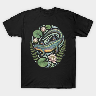 Alpine Newt with Water Lily Art T-Shirt