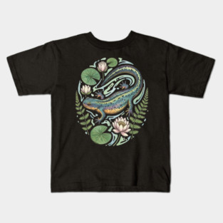 Alpine Newt with Water Lily Art Kids T-Shirt