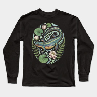Alpine Newt with Water Lily Art Long Sleeve T-Shirt