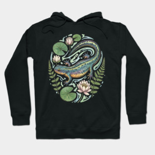 Alpine Newt with Water Lily Art Hoodie