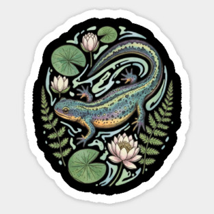Alpine Newt with Water Lily Art Sticker