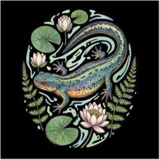 Alpine Newt with Water Lily Art Posters and Art