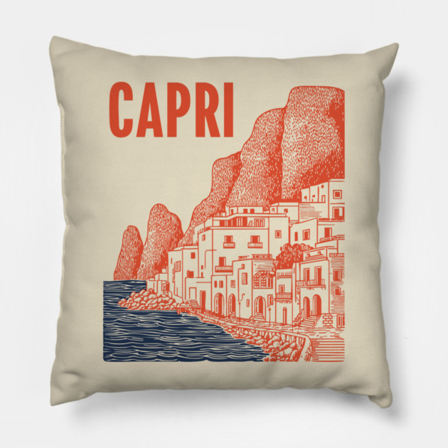 Capri Italy Vintage Travel Design Pillow by TuncGK