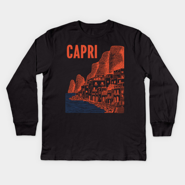 Capri Italy Vintage Travel Design Kids Long Sleeve T-Shirt by TuncGK