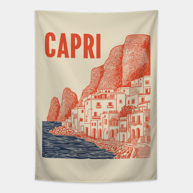 Capri Italy Vintage Travel Design Tapestry by TuncGK