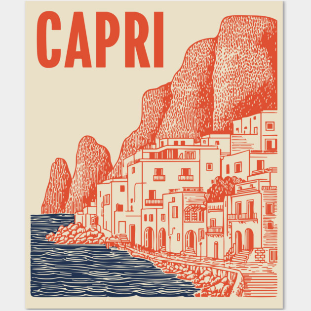 Capri Italy Vintage Travel Design Wall Art by TuncGK