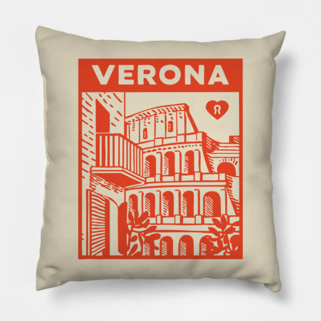 Verona Italy - Vintage Graphic Travel Poster Pillow by TuncGK