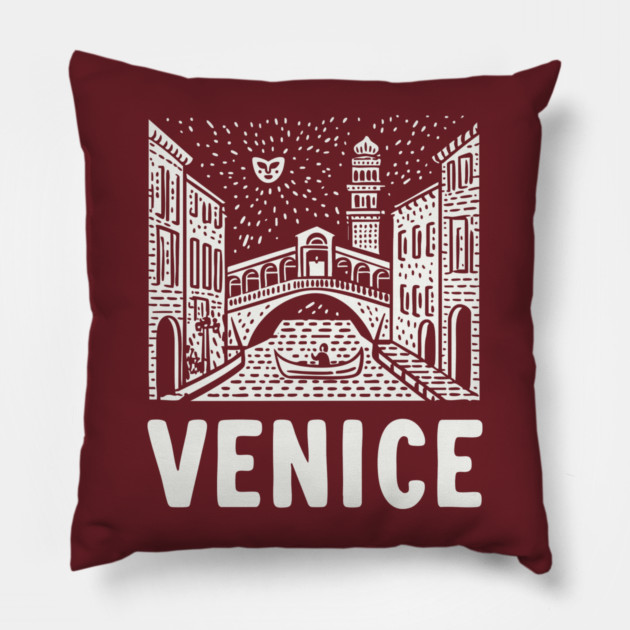 Venice Italy - Minimalist Canal Linework Pillow by TuncGK
