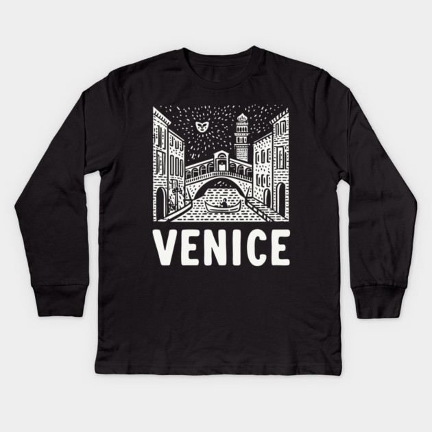 Venice Italy - Minimalist Canal Linework Kids Long Sleeve T-Shirt by TuncGK