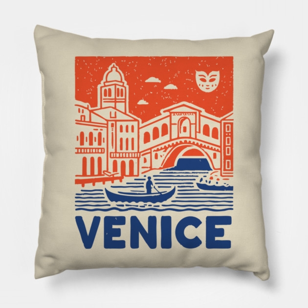 Venice Italy - Vintage Graphic Travel Poster Pillow by TuncGK