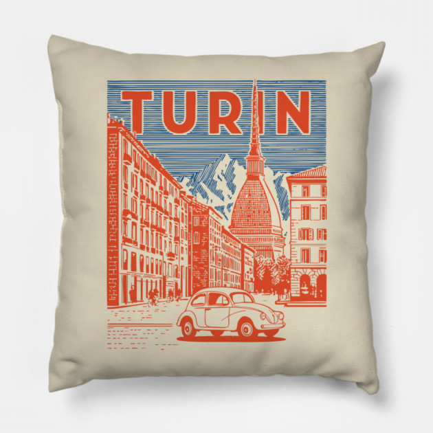 Turin Italy - Vintage Graphic Travel Poster Pillow by TuncGK