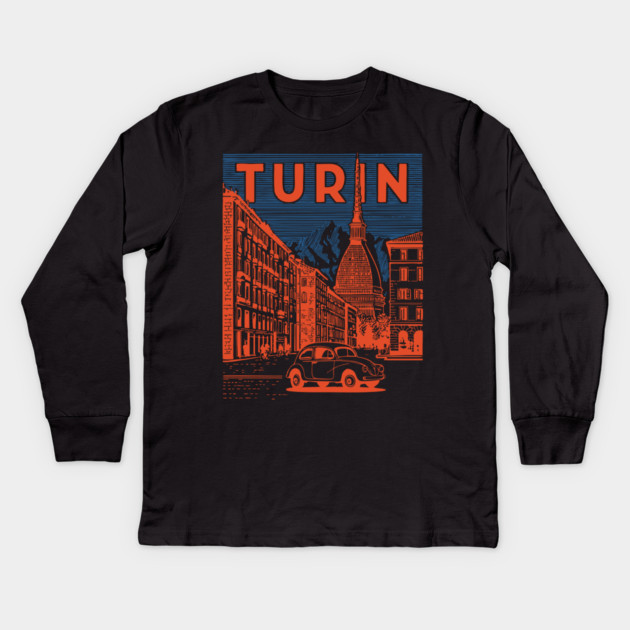 Turin Italy - Vintage Graphic Travel Poster Kids Long Sleeve T-Shirt by TuncGK