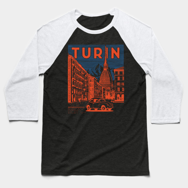 Turin Italy - Vintage Graphic Travel Poster Baseball T-Shirt by TuncGK