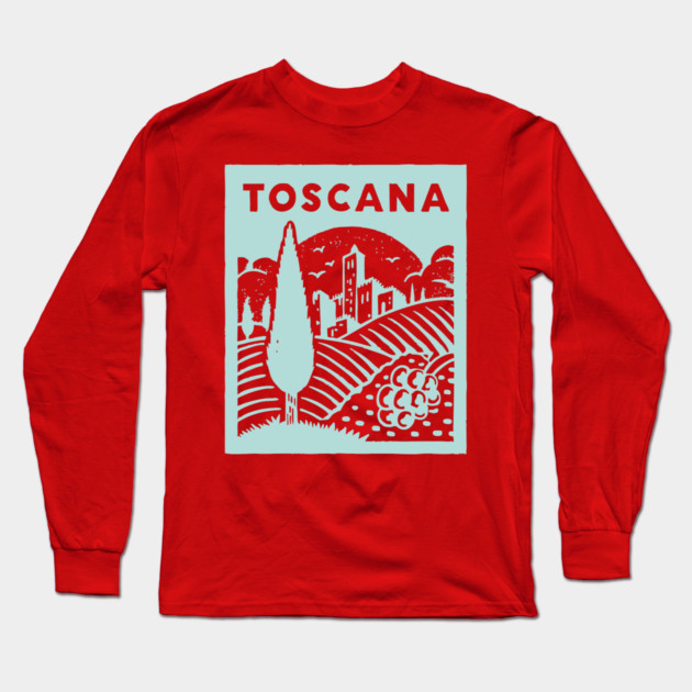 Tuscany Italy - Stylized Countryside Scenery Long Sleeve T-Shirt by TuncGK