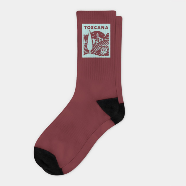 Tuscany Italy - Stylized Countryside Scenery Socks by TuncGK