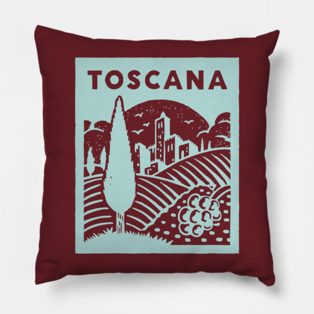 Tuscany Italy - Stylized Countryside Scenery Pillow by TuncGK