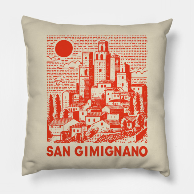 San Gimignano Italy Vintage Travel Design Pillow by TuncGK