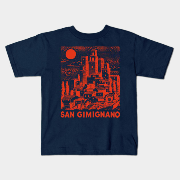 San Gimignano Italy Vintage Travel Design Kids T-Shirt by TuncGK