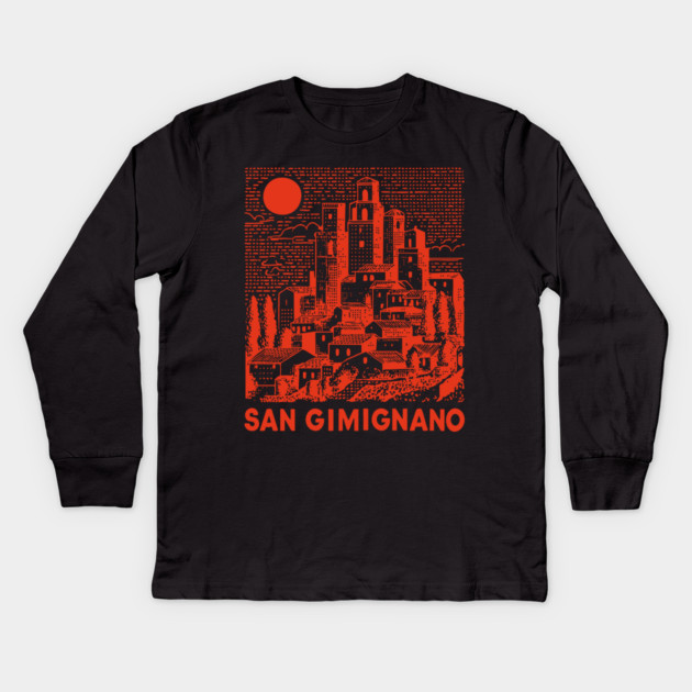 San Gimignano Italy Vintage Travel Design Kids Long Sleeve T-Shirt by TuncGK