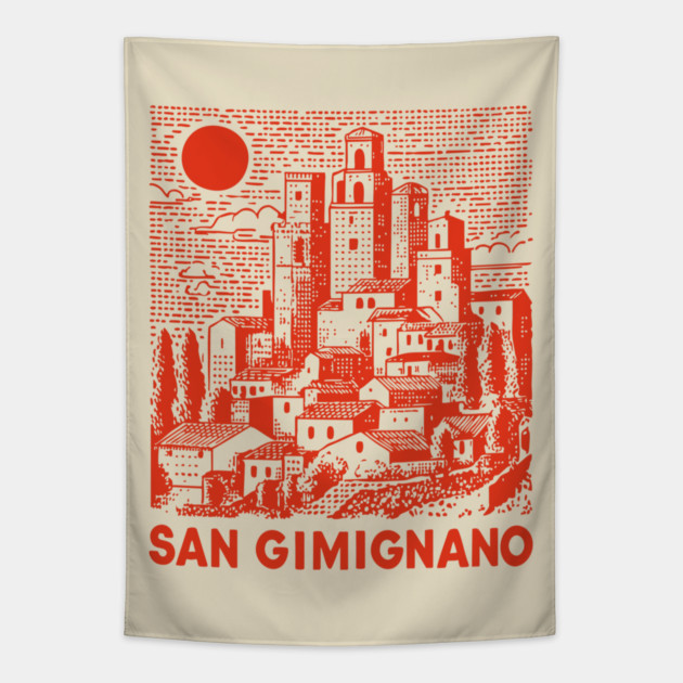 San Gimignano Italy Vintage Travel Design Tapestry by TuncGK