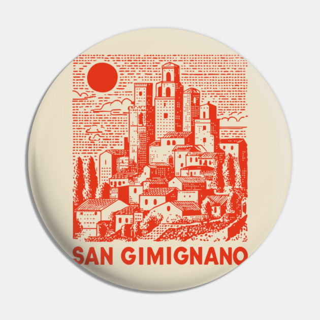 San Gimignano Italy Vintage Travel Design Pin by TuncGK