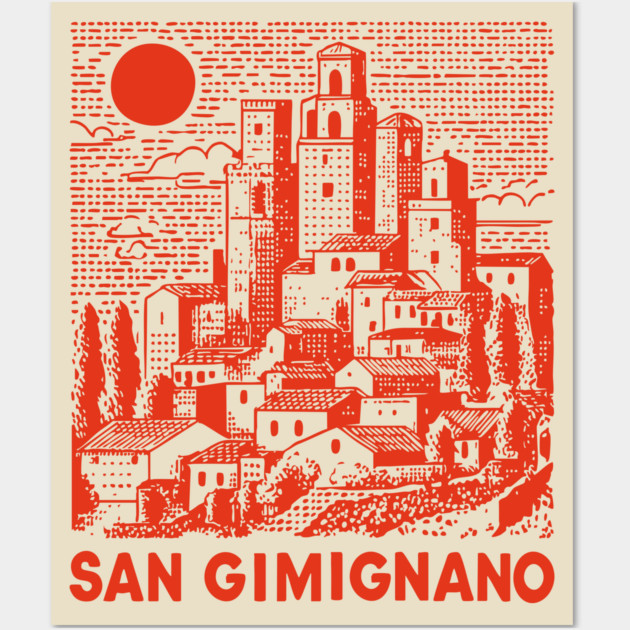 San Gimignano Italy Vintage Travel Design Wall Art by TuncGK