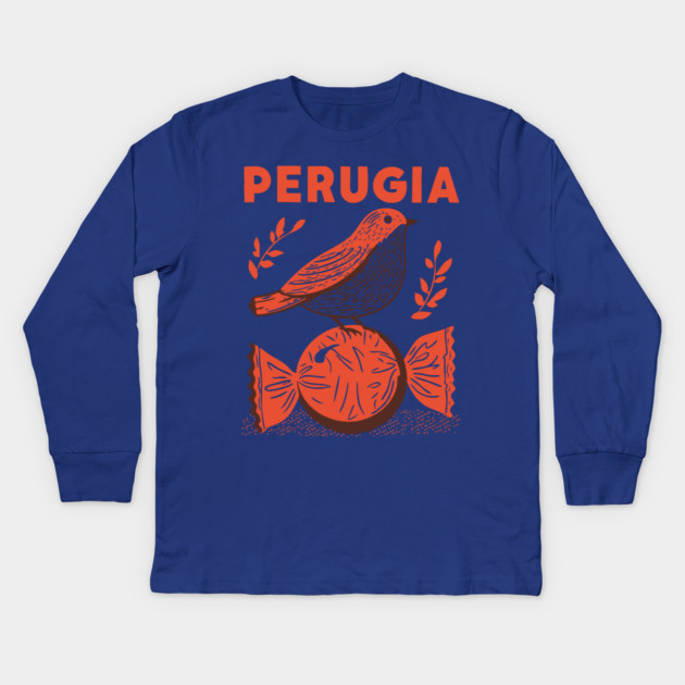 Perugia Italy Vintage Travel Design Kids Long Sleeve T-Shirt by TuncGK
