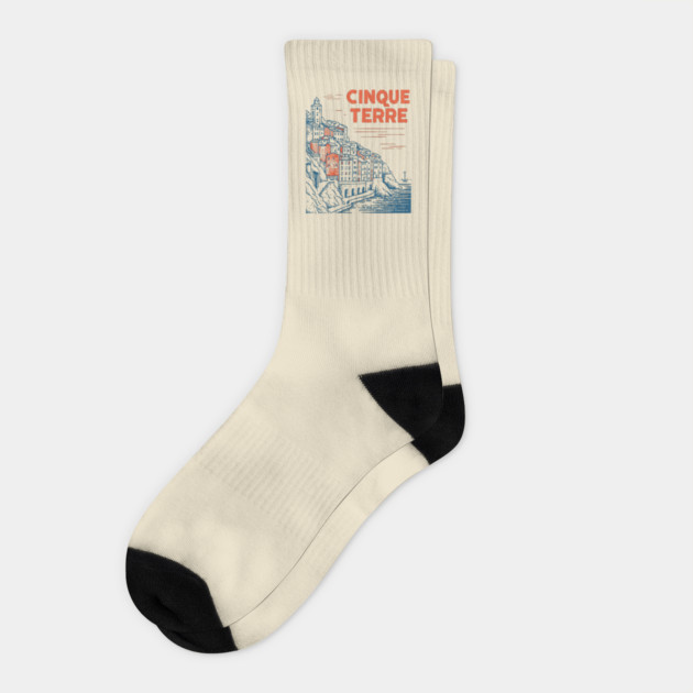 Cinque Terre Italy - Retro Illustrated Coastline Socks by TuncGK