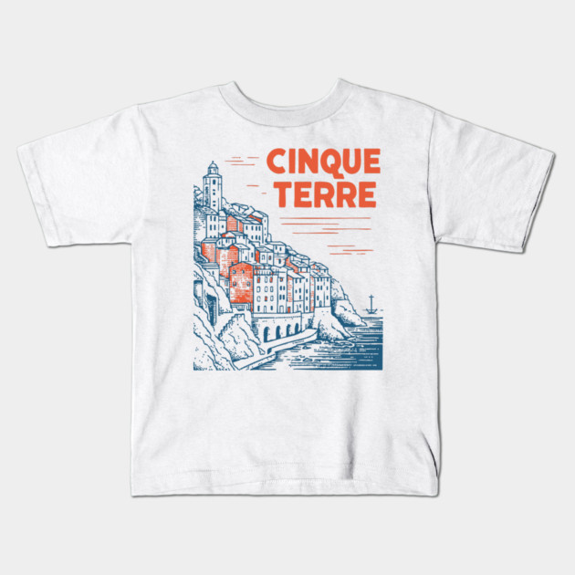 Cinque Terre Italy - Retro Illustrated Coastline Kids T-Shirt by TuncGK