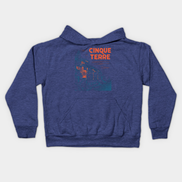 Cinque Terre Italy - Retro Illustrated Coastline Kids Hoodie by TuncGK