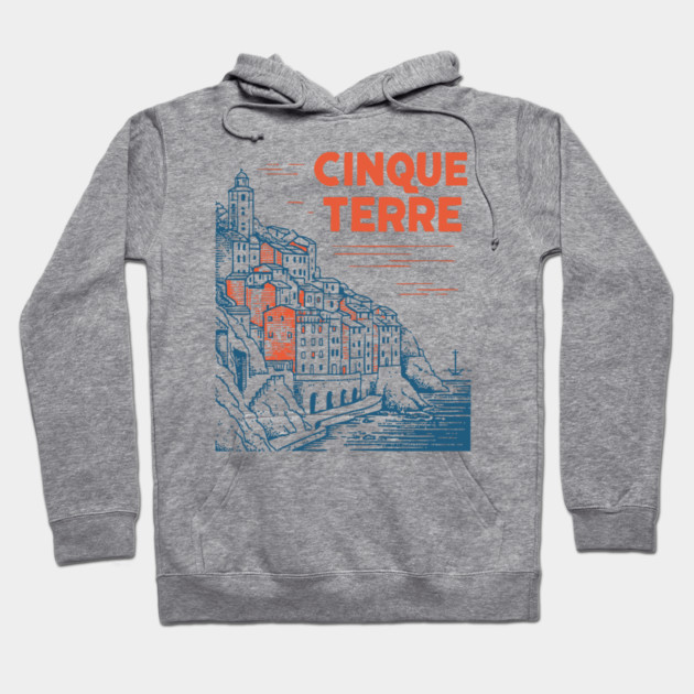 Cinque Terre Italy - Retro Illustrated Coastline Hoodie by TuncGK