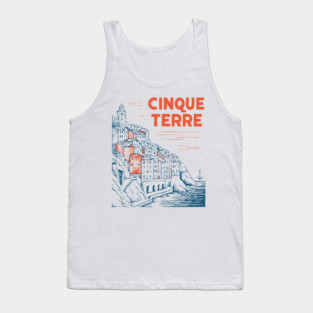 Cinque Terre Italy - Retro Illustrated Coastline Tank Top