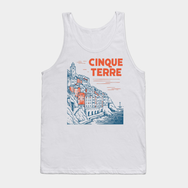 Cinque Terre Italy - Retro Illustrated Coastline Tank Top by TuncGK