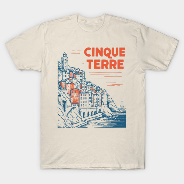 Cinque Terre Italy - Retro Illustrated Coastline T-Shirt by TuncGK