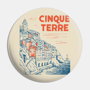 Cinque Terre Italy - Retro Illustrated Coastline Pin