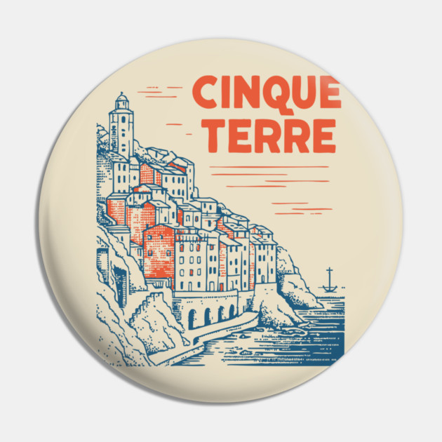 Cinque Terre Italy - Retro Illustrated Coastline Pin by TuncGK