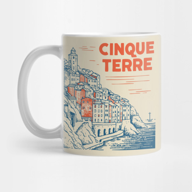 Cinque Terre Italy - Retro Illustrated Coastline by TuncGK