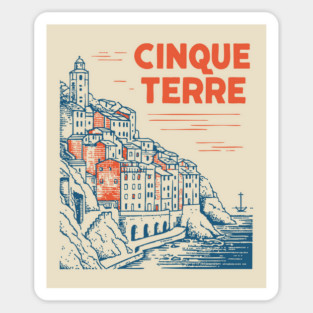 Cinque Terre Italy - Retro Illustrated Coastline Sticker