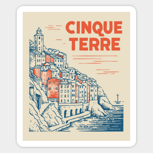 Cinque Terre Italy - Retro Illustrated Coastline Magnet by TuncGK