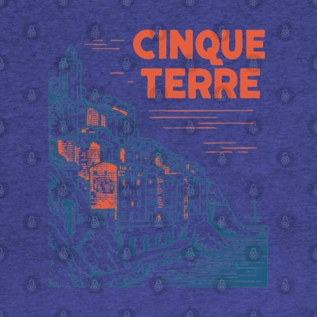 Cinque Terre Italy - Retro Illustrated Coastline by TuncGK